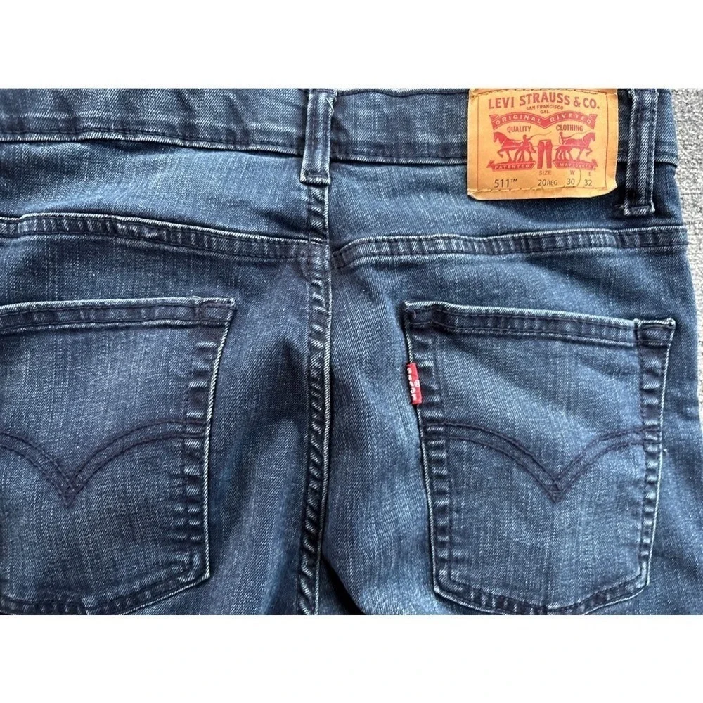 Levis 511 Slim Fit Jeans Dark Wash Blue Denim‎ Mens 30x32 Red Elastic Waistband